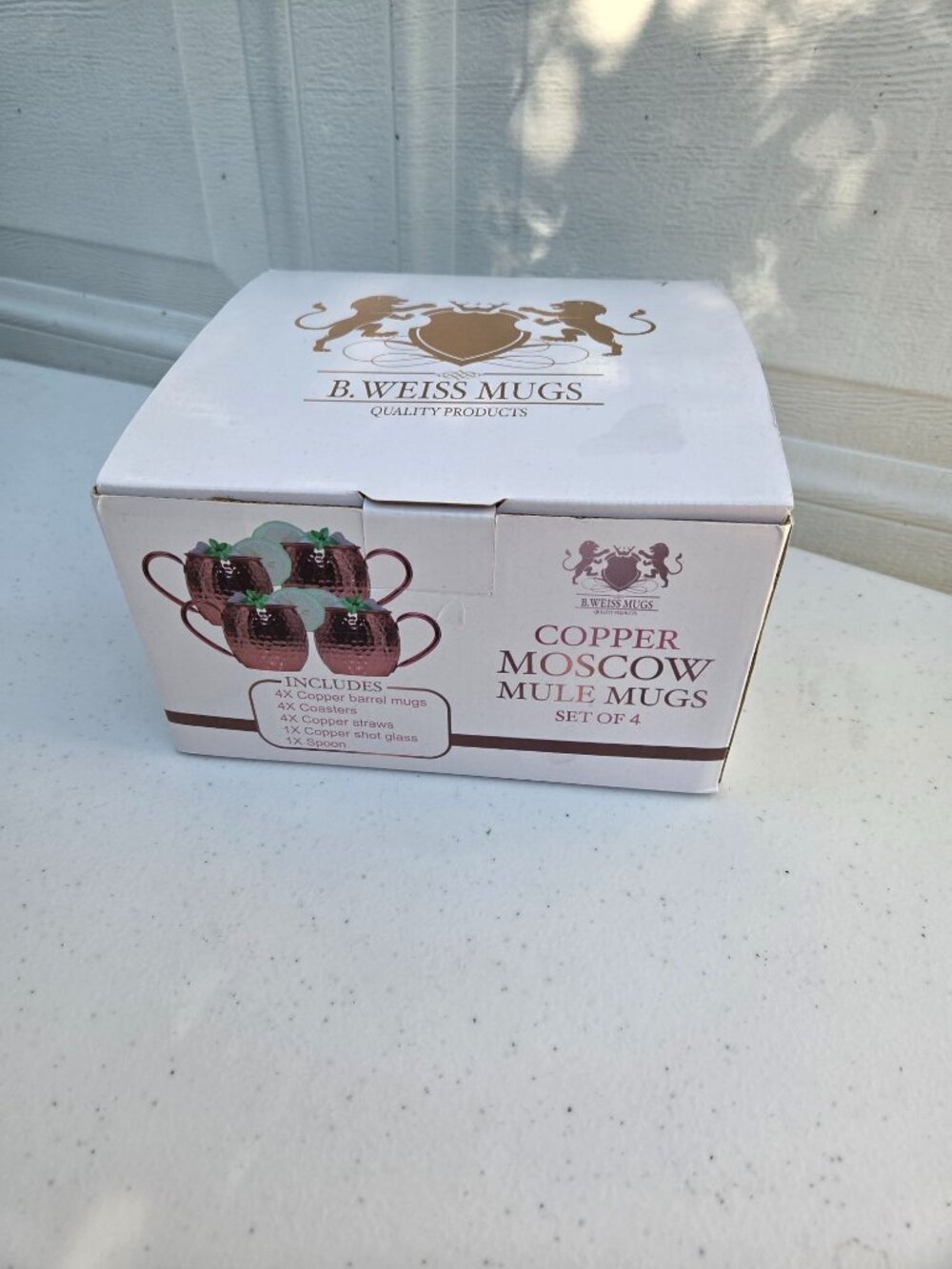 B. Weiss Copper Moscow Mule Mugs Set Of 4 With Coasters Straws Shot Glass & Spoo